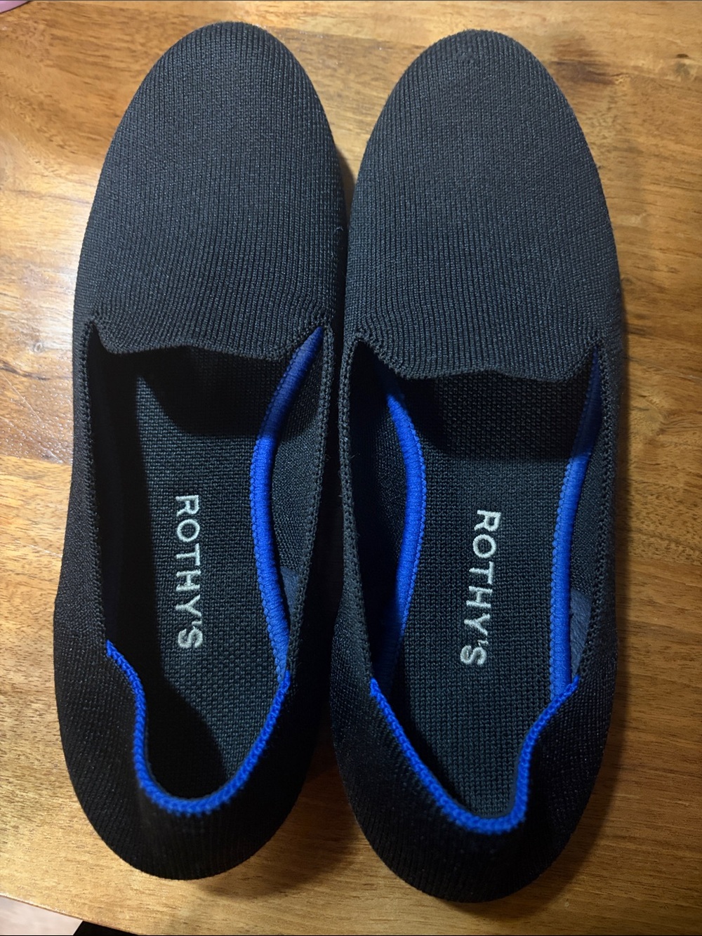 Rothy's Men's Black Slip-On Loafers with Blue Piping